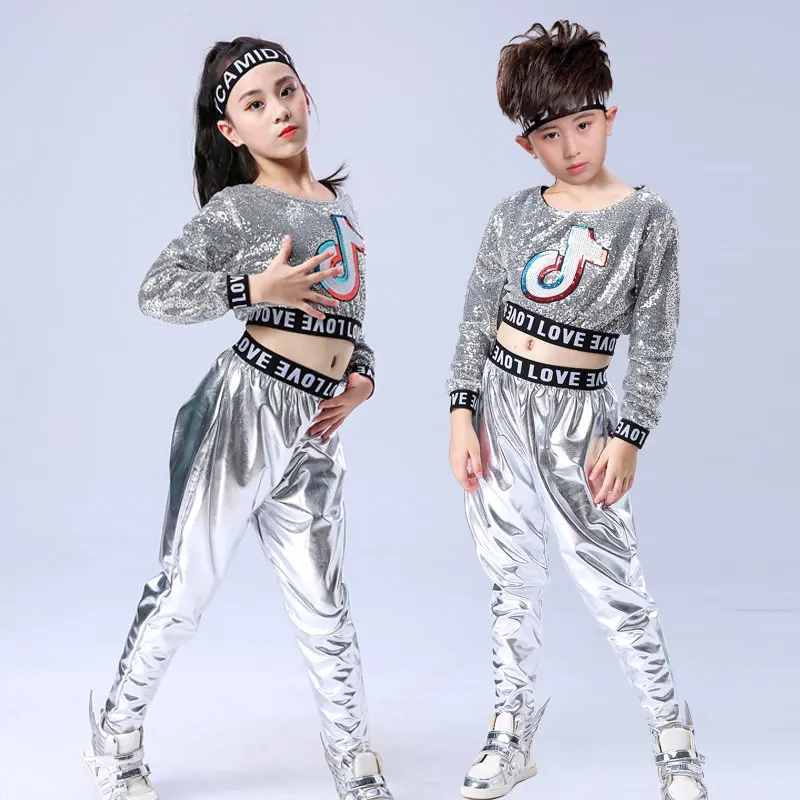 

New Children Sequined Modern Jazz Dance Hip Hop Costume 2021 Boys Girls Cheerleading Performance Clothes Stage Wear 100-170cm