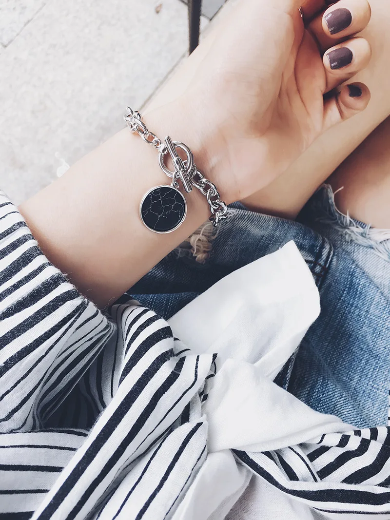 

KMVEXO Minimalist Casual Neck Chain Necklaces for Women Round Marble Pendants Hiphop Female Fashion Jewelry Necklace Naszyjnik