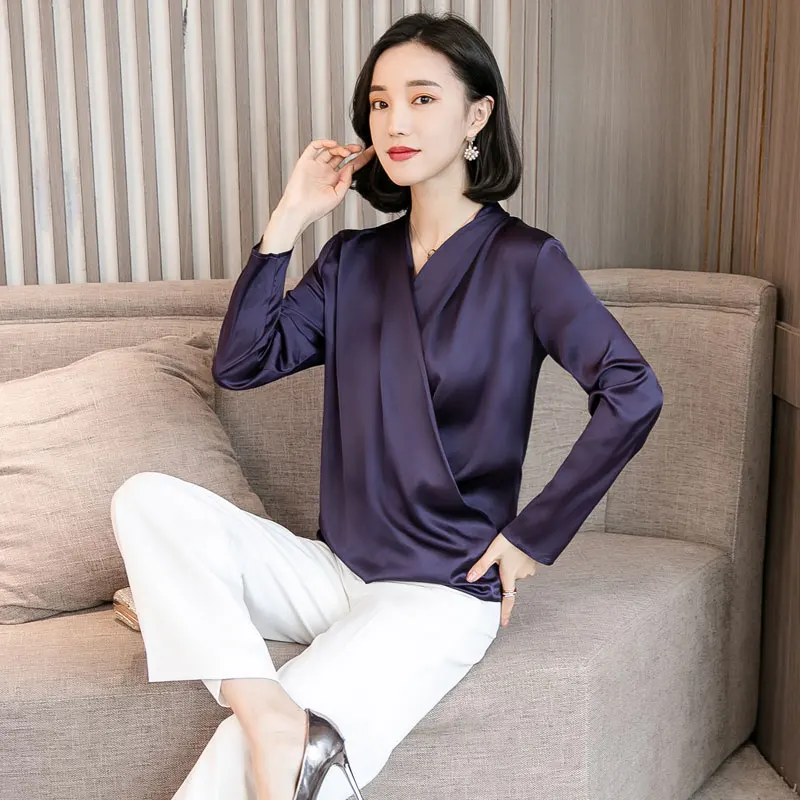 2019 Весенняя модная женская Повседневная элегантная однотонная шифоновая блузка