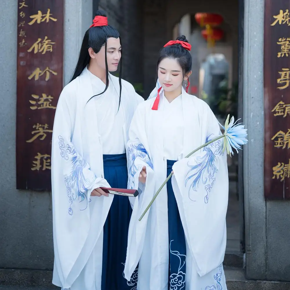 

Китайский костюм ханьфу для мужчин и женщин, одежда для выступлений династии Тан, белое пальто ханьфу, традиционная Классическая танцеваль...