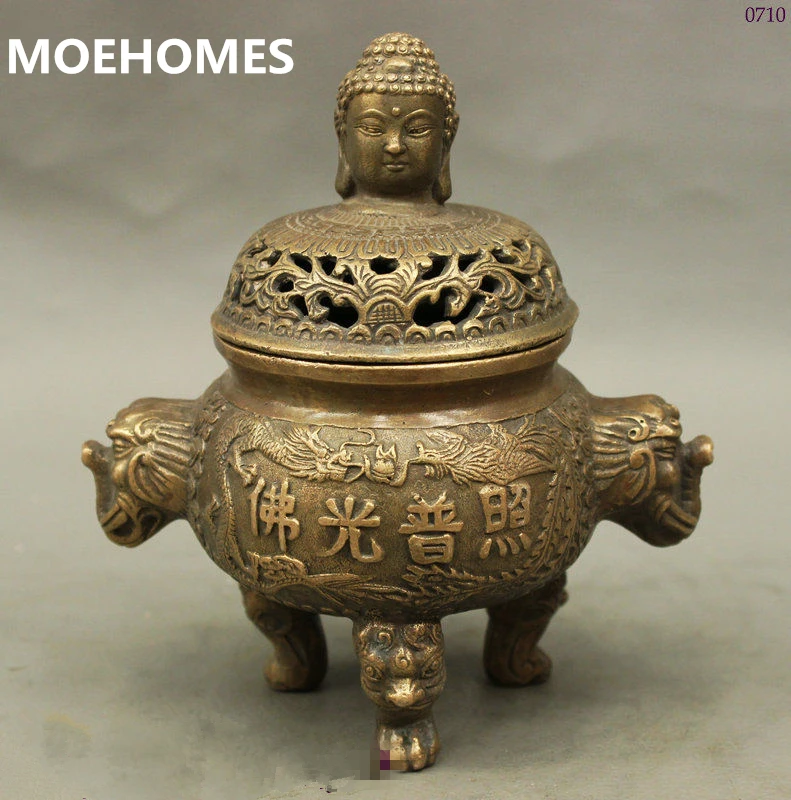 

MOEHOMES Chinese folk collection bronze Buddha bead statue censer home decoration Metal crafts Incense burner censer