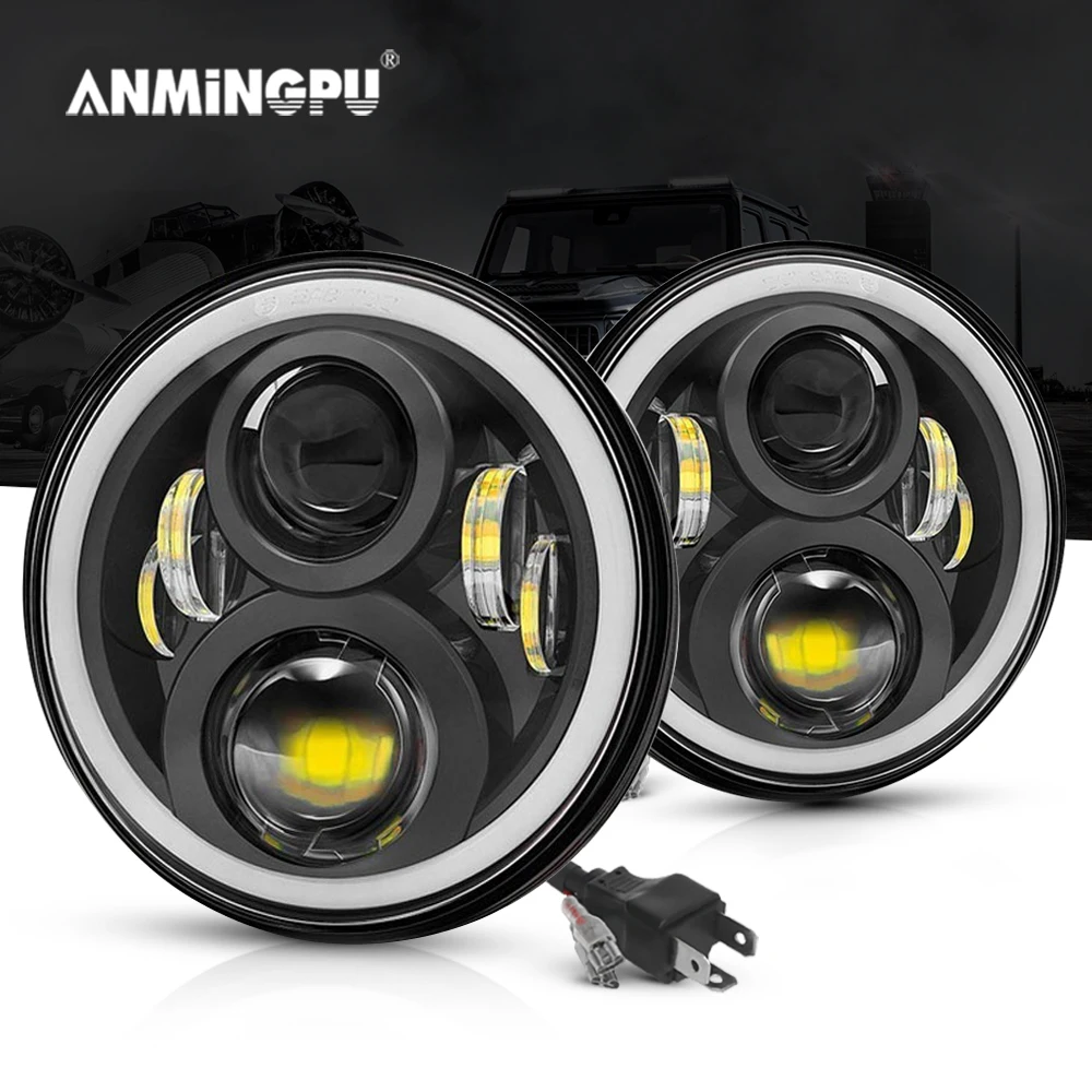 Светодиодный фонарь ANMINGPU 2x7 дюймов H4 с кольцевым поворотником для Lada Niva Urban 4x4 Suzuki