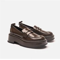 brown leather single shoes woman 2021 winter flat platform shoe womens shallow loafers flats shoes korean style boat shoes
