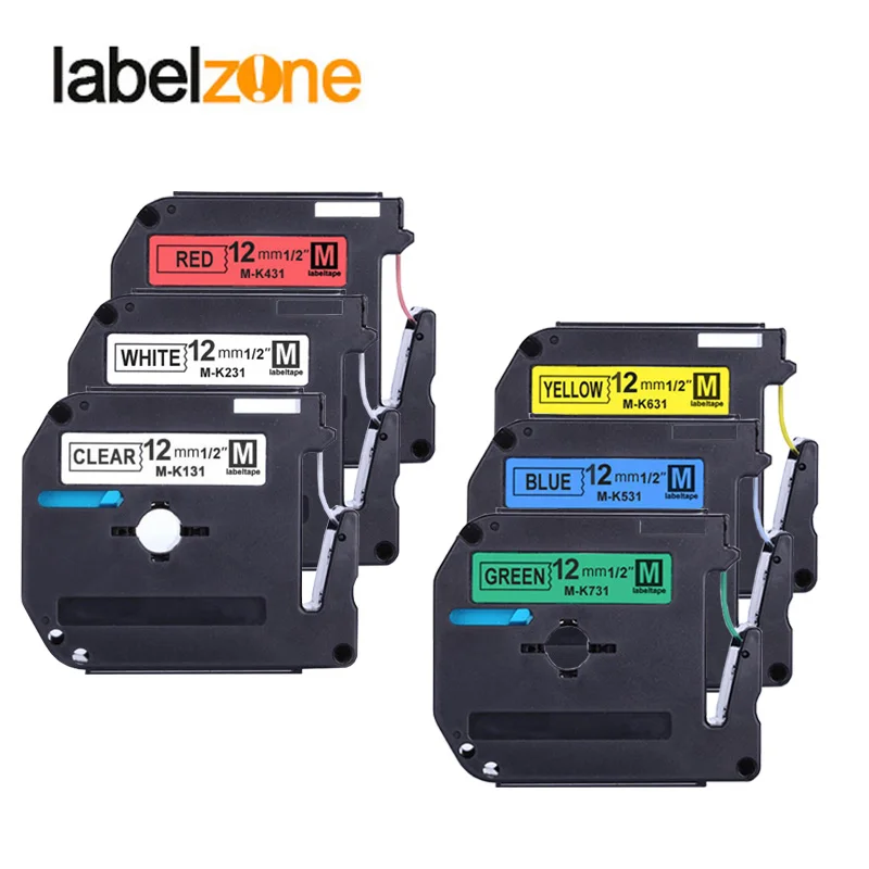6 шт. 12 мм комбинированный набор ленты для этикеток MK совместимые с Brother p touch лента