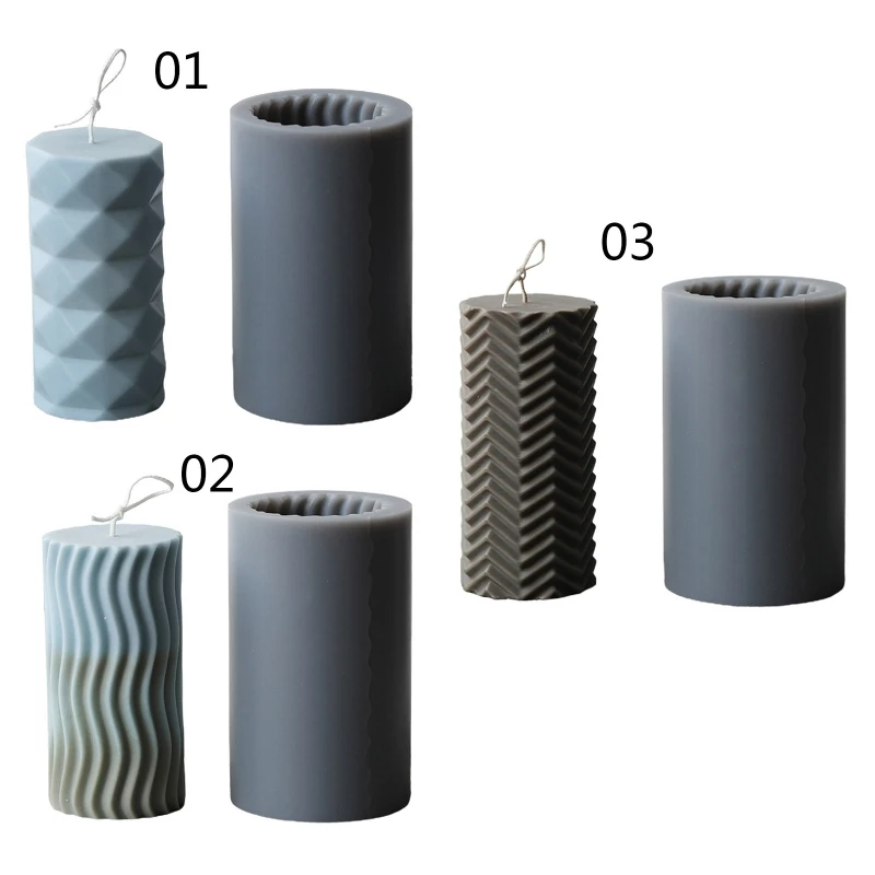 

3D Cylinder Stripe Wave Candle Mold Silicone Clay Soap Mould for Making Soy Wax Beeswax Candles Handmade