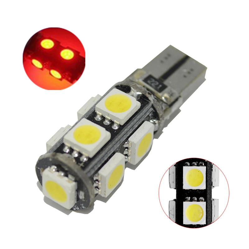 

20Pcs Red T10 W5W 5050 9SMD LED Canbus Error Free Car Bulbs For 192 168 194 2825 Clearance Lamps License Plate Lights 12V