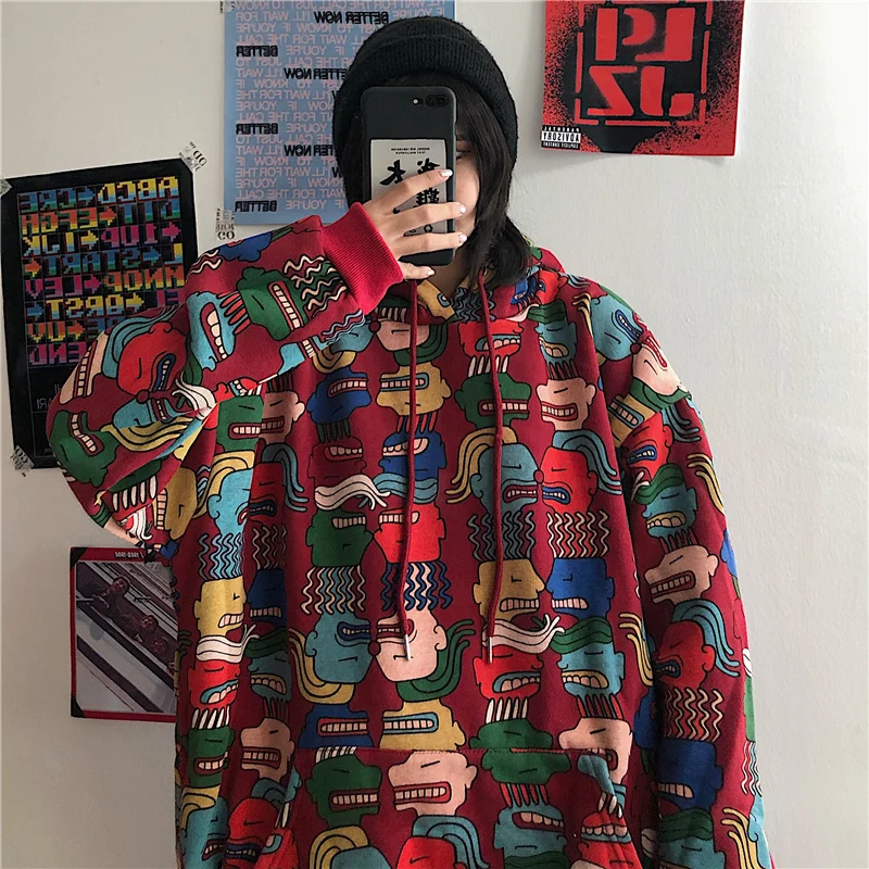 Красная толстовка с принтом женские готические толстовки большого размера Harajuku