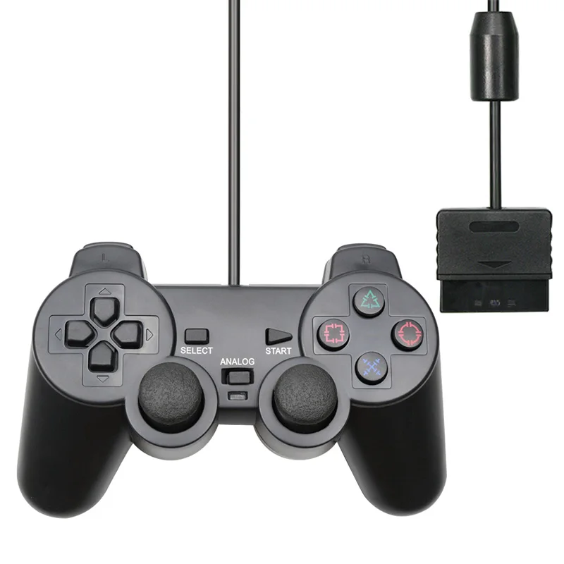 Black Прозрачный цветной проводной контроллер для PS2 bulit-in Вибрации Джойстик Геймпад Джойстик через цвет для Playstation 2 контроллер - Цвет: Black