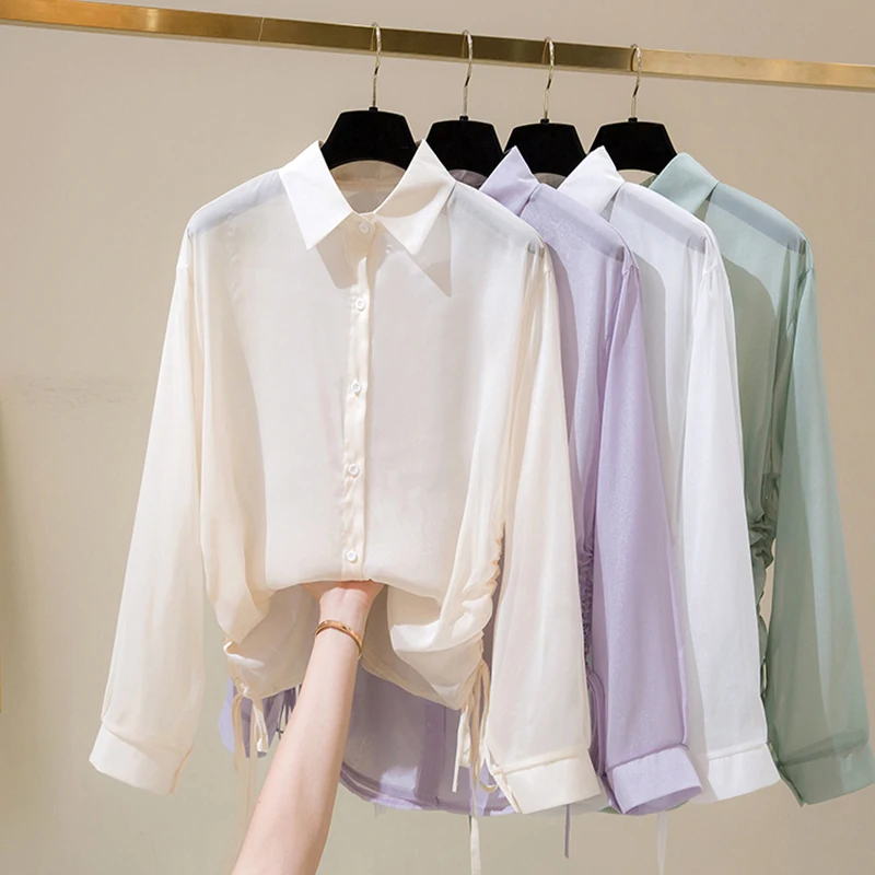 

Однотонная Шифоновая Блузка Кардиган с длинным рукавом Солнцезащитная одежда Блузка 2021 летние пляжные женские модные топы для женщин