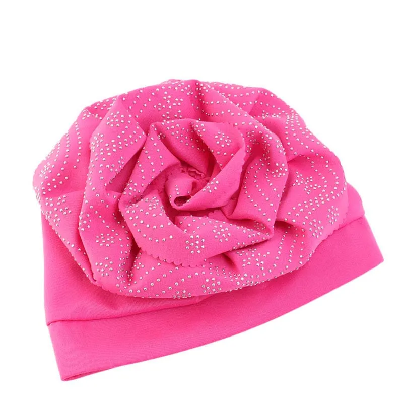 

Rhinestone Big Flower Decorated Women Inner Hijab Elastic Party Wedding Dress Hat Turban Headband Jersey Hijabs Hair Accessories