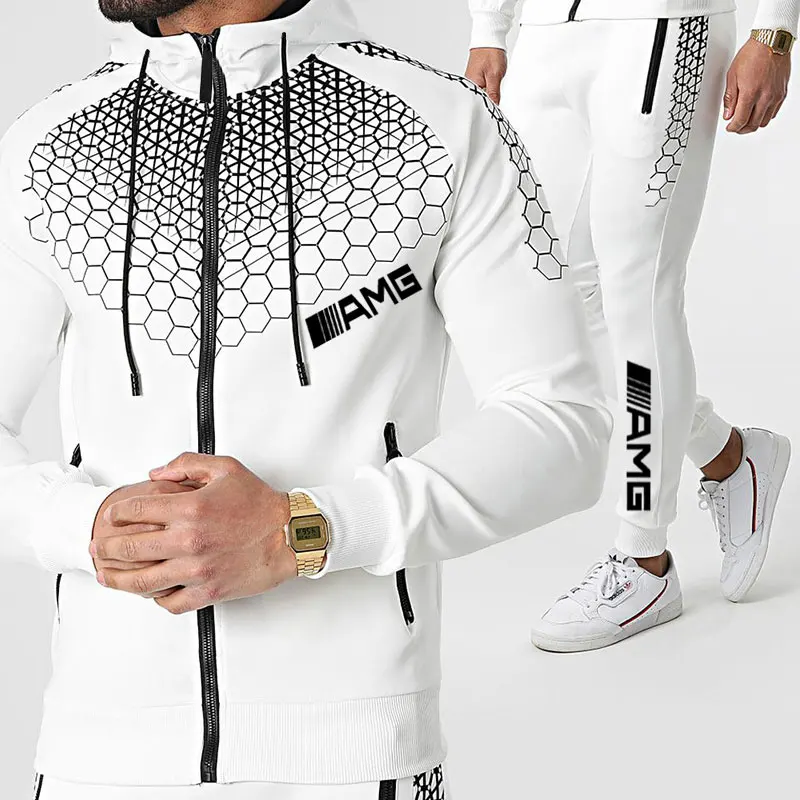 

New 2 Pieces Sets Tracksuit Printing Men Hooded Sweatshirt+Pants Pullover Hoodie Sportwear Suit Casual Sports Men Clothes