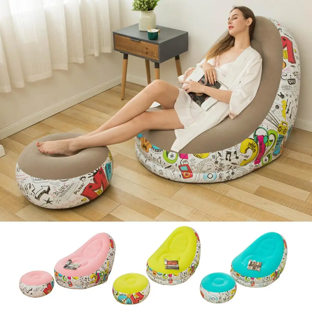 

Inflatable Sofa Folding Portable Flocking Lounger Leisure Chair and Footstool