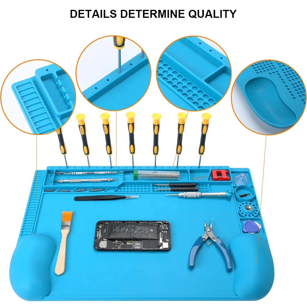 

Magnetic Silicone Mat 450*300 Blue Silicone Heat Resistant Soldering Work Pad for Repairing Mobile Phone Laptop Motherboard