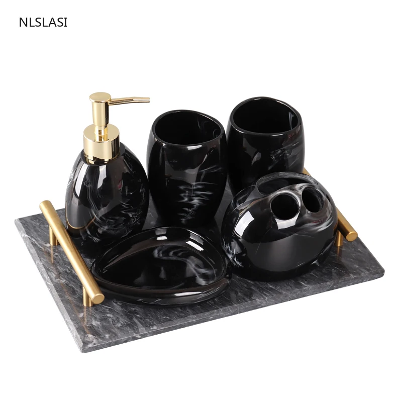 

Nordic Style Resin Home Hotel Bathroom Set Soap Dish Lotion Bottle Mouth Cup Toothbrush Holder Household Wash Set Ornaments