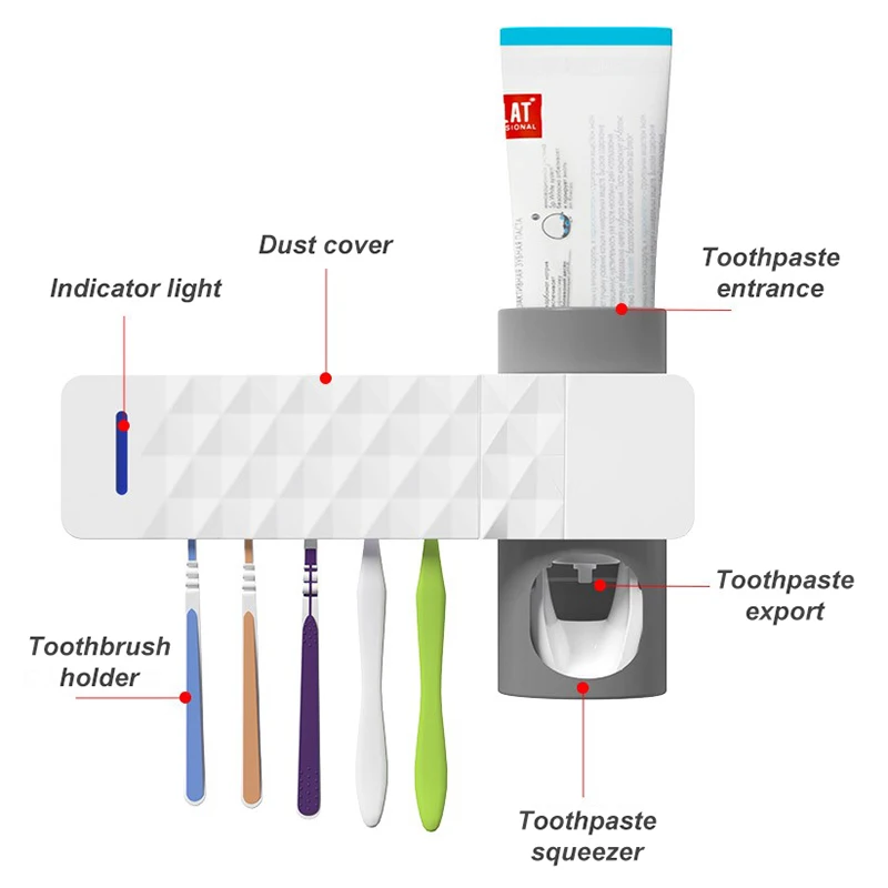 

Antibacteria 3 In 1 Uv Toothbrush Holder Sterilizer Automatic Toothpaste Squeezers Dispenser For Home Bathroom Accessories