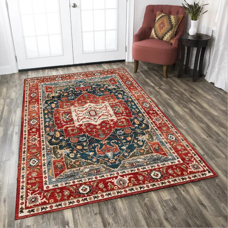 

Retro Persian Style Carpet and Rug Morocco Red Black Geometric Pattern Living Room Tapete Hallway Bedroom Bedside Floor Mats