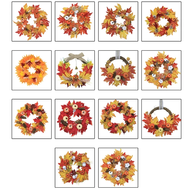 

Fall Harvest Wreath Artificial Maple Leaf Pumpkin Garland for Front Door Halloween Thanksgiving Autumn Wall Decorations