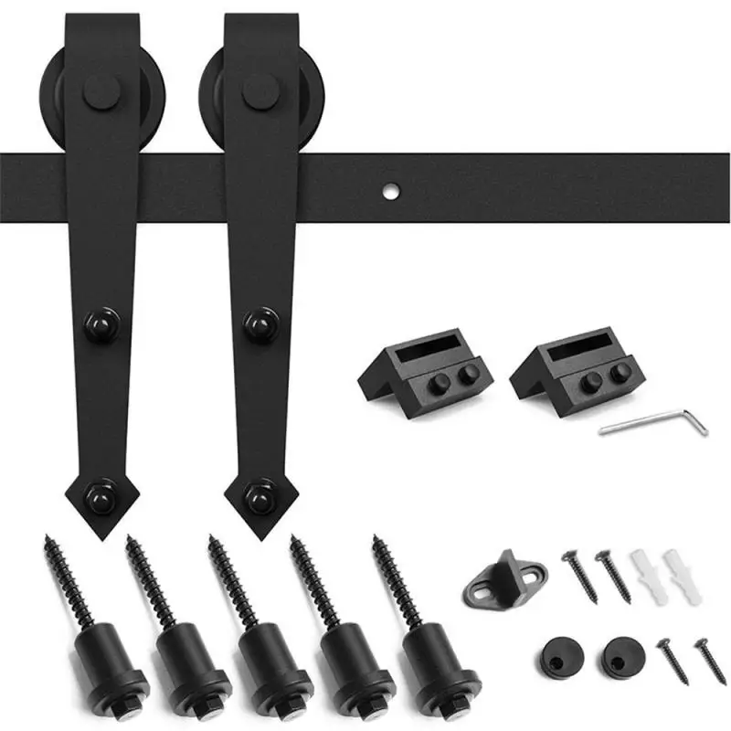 

200cm Sliding Door Barn Hanging Rail Pulley Track Hardware Wooden Guide Rail Hardware Kit Barn Door System Sliding Single Door