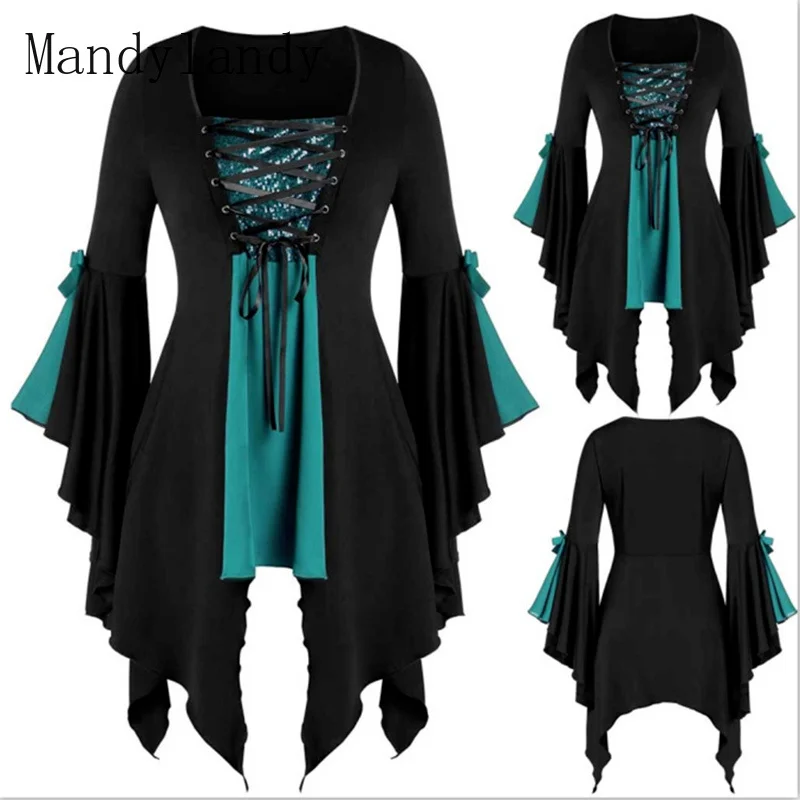 

Mandylandy Fashion Women Gothic Bowknot Tops Halloween Costume Goth Fashion Cosplay Clothing Unique Irregular Hem Dress