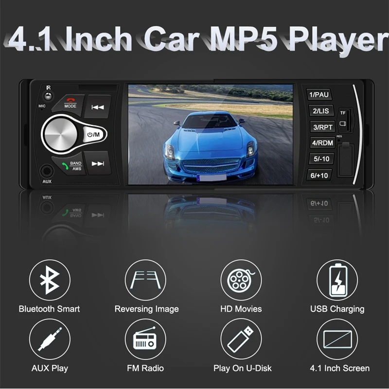

Single Din Autoradio 4.1 Inch Radio Audio Stereo USB AUX FM Audio Player Radio Station Car Audio with Remote Control