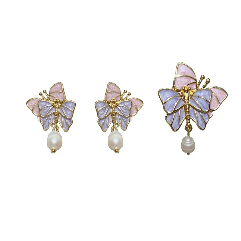 

LOVOACC Korean Contrast Color Simulation Wing Earrings for Women Big Faux Pearl Butterfly Drop Dangle Earrings Party Jewelry