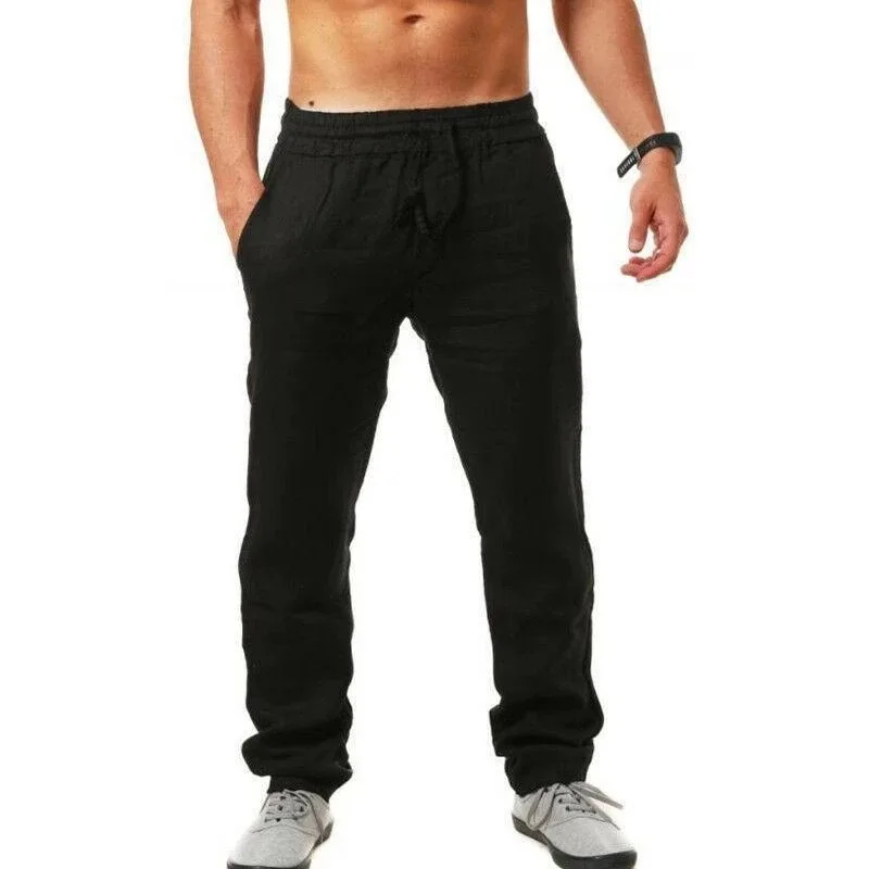 

2021New Men's Cotton Linen Pants Male Summer Breathable Solid Color Linen Trousers Fitness Streetwear S-3XL
