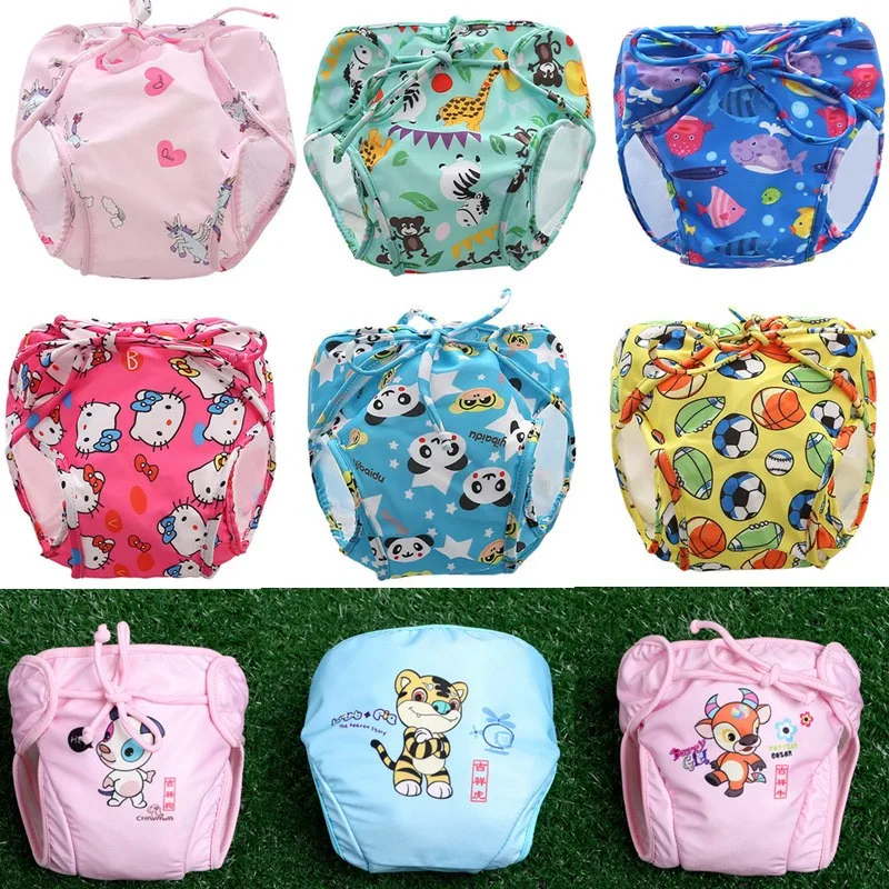 Baby Boys Girls Cartoon Printed Swim Diapers Infant Children Leakproof Swimming Nappies Newborn Baby High Waist Swimming Trunks