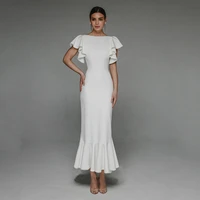 white dresses for wedding engagement reception party ankle length backless custom made ruffles simple 2022 bridal gown for woman