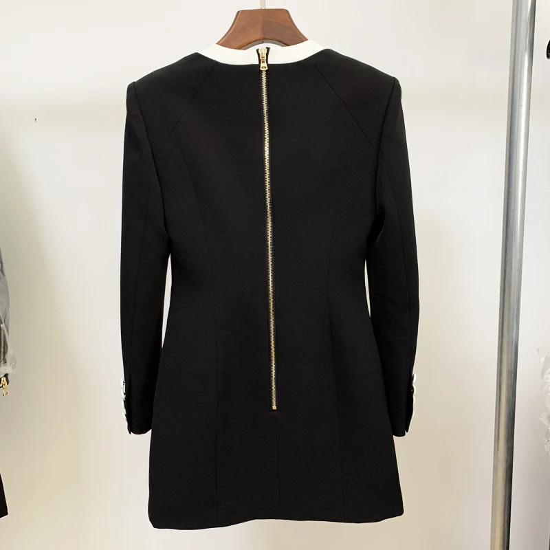 

Newest 2020 Designer Dress Women's Extra Shoulder Square Collar Long Sleeve Double Breasted Color Block Mini Dress