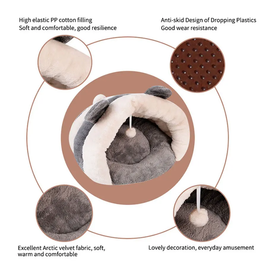 Тапочки стильная кровать для кошек с помпоном зимние теплые милые домашние