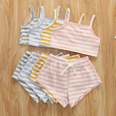 

0-3Y Newborn Infant Baby Girl Boy Clothes Sets Top Shorts Outfit Striped Home Clothes Summer