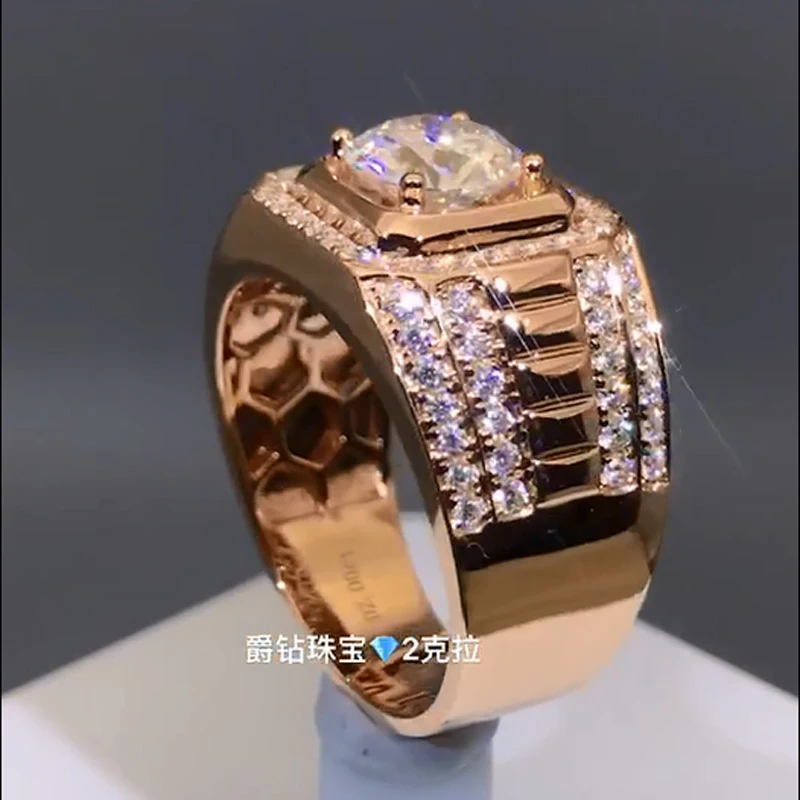 Мужское прямоугольное кольцо с бриллиантами Moissanite роскошное из розового золота