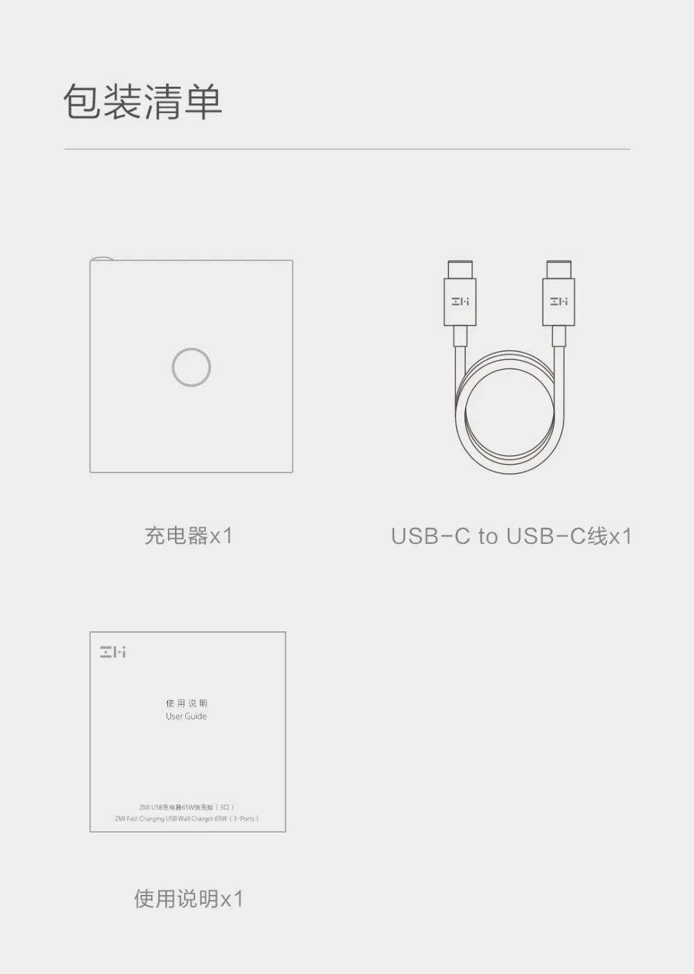 Xiaomi ZMI USB зарядное устройство 65 Вт 3 порта умный выход тип-c 45 Вт USB-A 20 Вт Световой индикатор с 1,5 м USB-C кабель для передачи данных