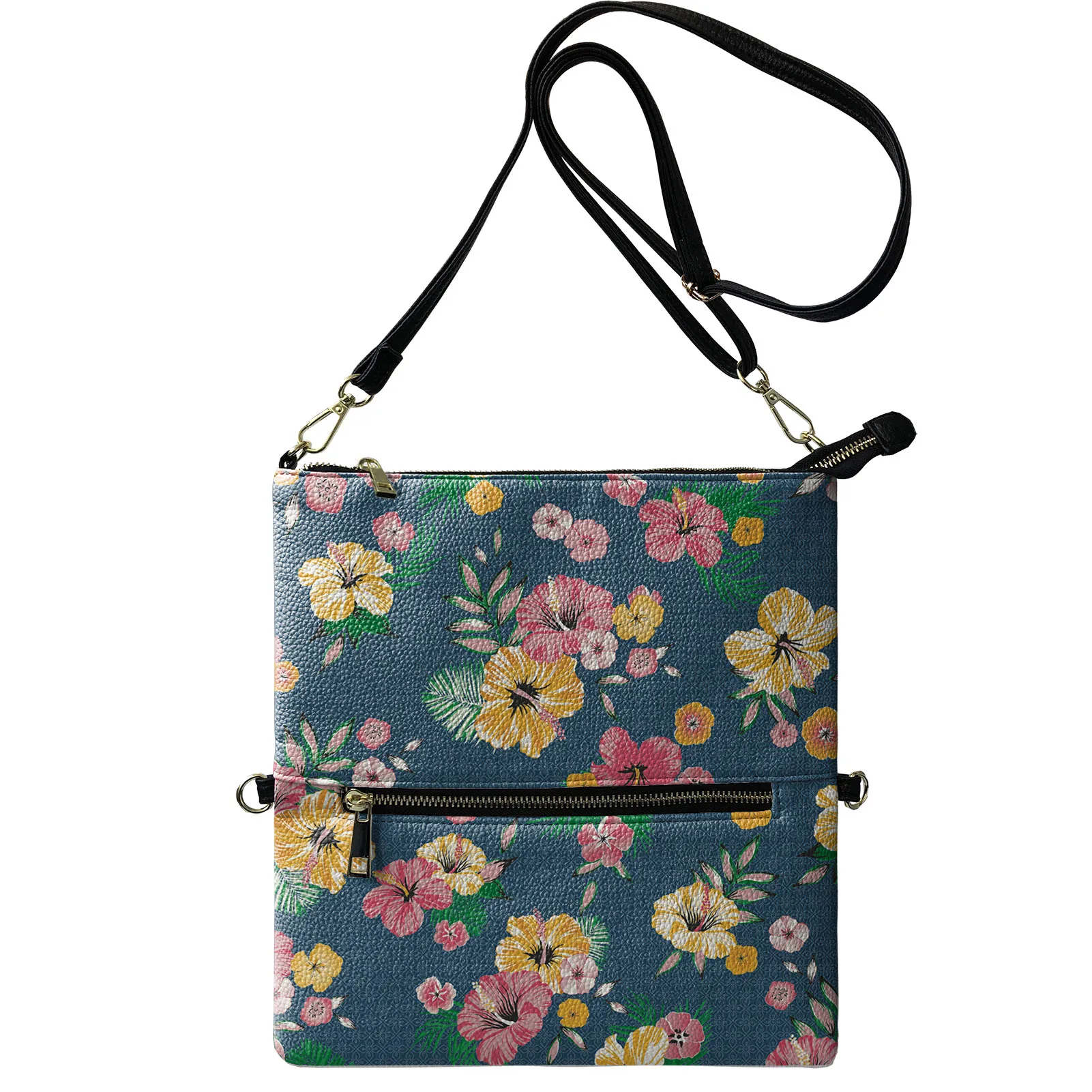 

Fashion Hibiscus Print Female Tote Bag Foldable Women Shoulder Bag Ladies Luxury PU Crossbody Bag bolsa feminina