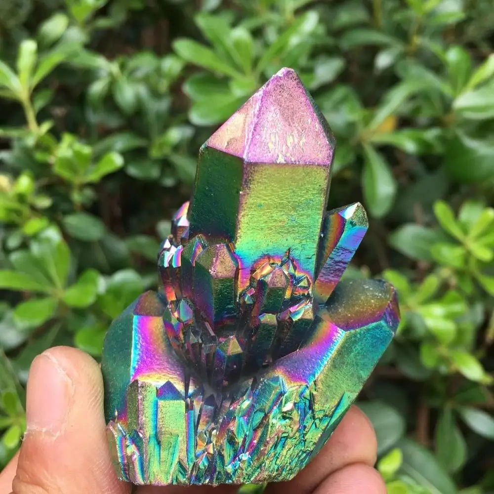 

Natural beautiful electroplated metallic halo crystal clusters 80g