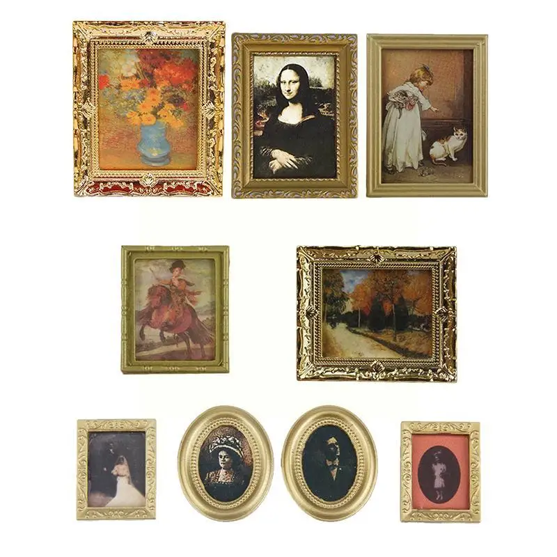 

Dollhouse Classical Wall Painting Decoration Resin Wall 1pcs Painting Dollhouse Color With Frame Random 1:12 Model Accessor X2q2