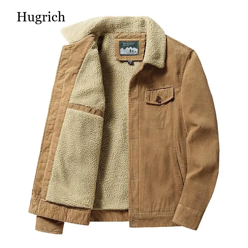 

Winter Men's Warm Corduroy Jackets Fashion Man Thermal Cotton Coats Casual Outwear Fur Collar Jackets Mens Fleece Clothing