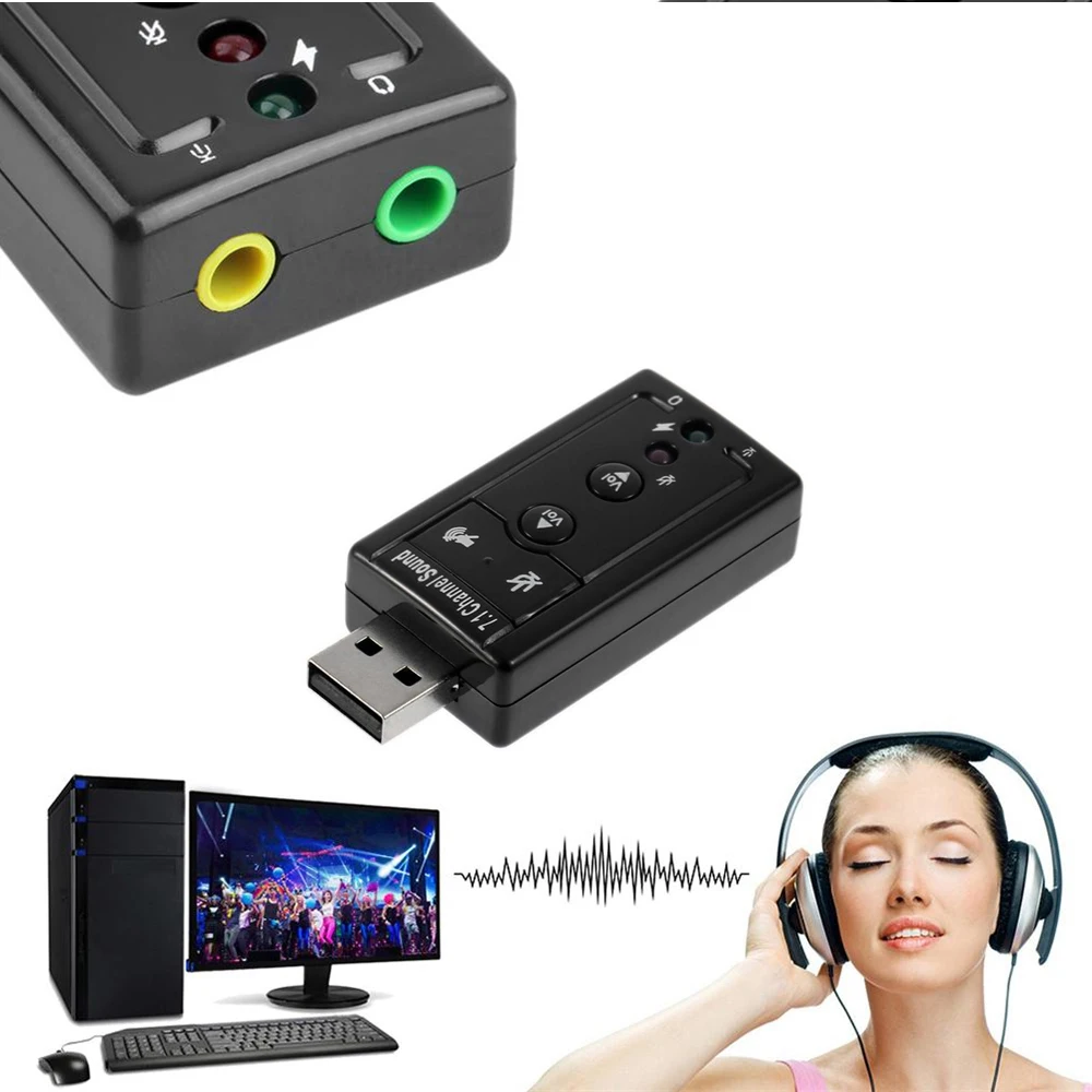 Аудиоадаптер для наушников с USB на разъем 3 5 мм внешняя звуковая карта 7 1