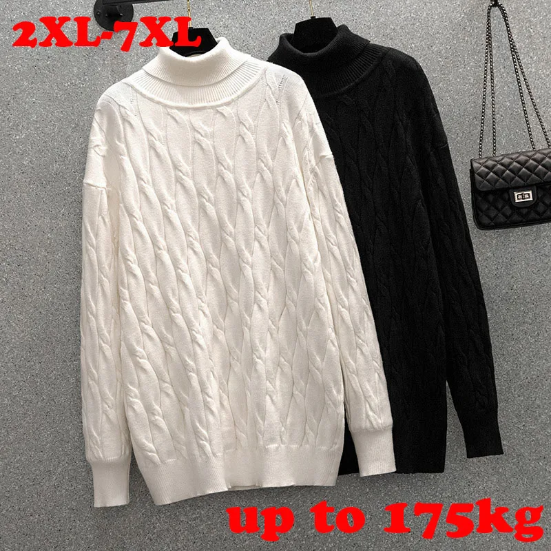 100kg 175kg Plus Size Women Clothing Bust 150/160cm Thickened Women Pullovers high neck Bottomed Twisted Sweaters Size 6XL 7XL