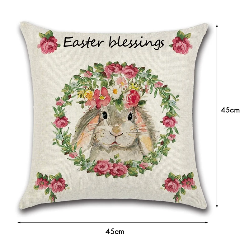 

4 PCS Bunny Easter Eggs Pillowcase Linen Pillow Cover Home Decor Square Cushion Cover Printing Pillow Case