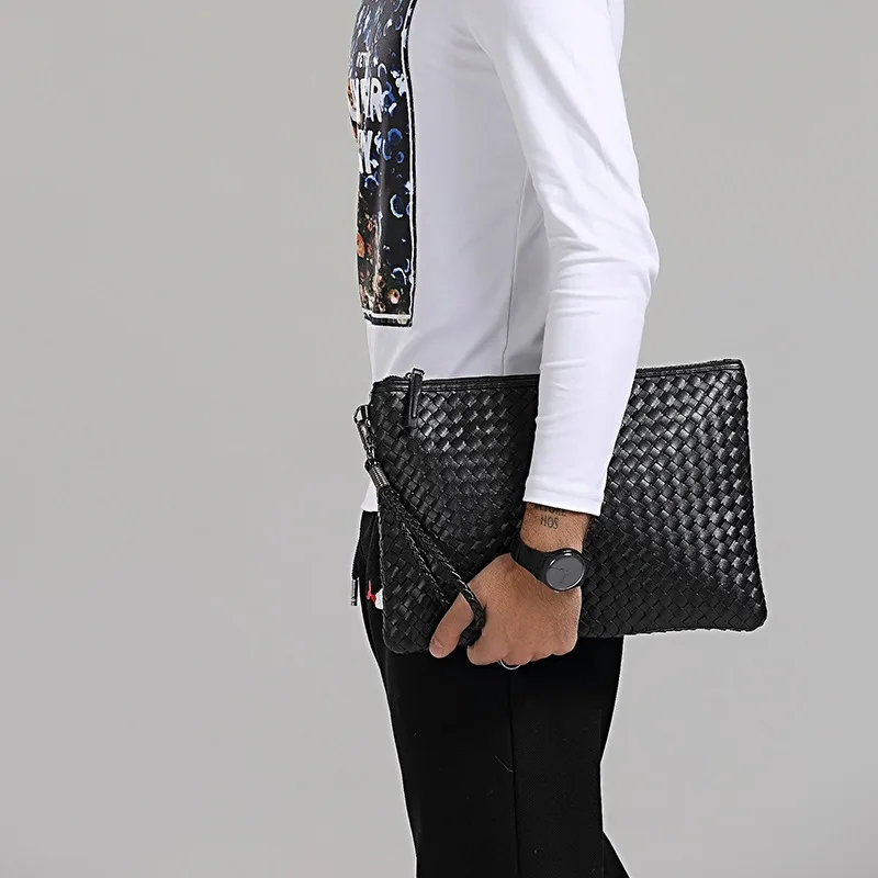 

Fashion Men Bag Purses Handbags Woven Leather Hand Cluth Bags for Men Luxury Handbags Designer Purse Large Capacity Day Cluth