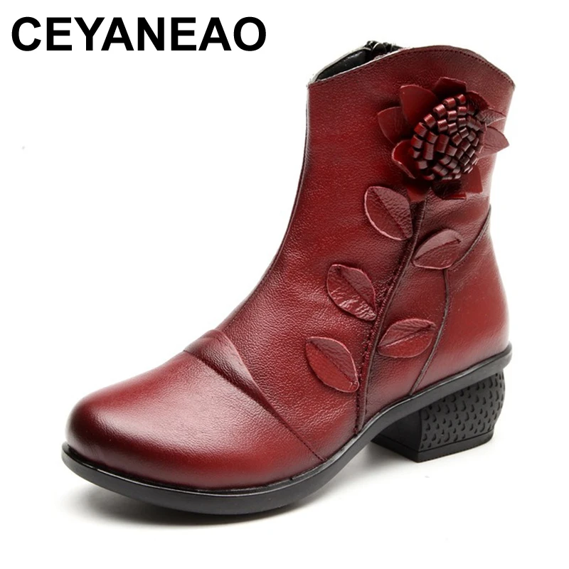 CEYANEAO Сезон Зима Новинка Модные женские туфли с ремешком Женские ботильоны из