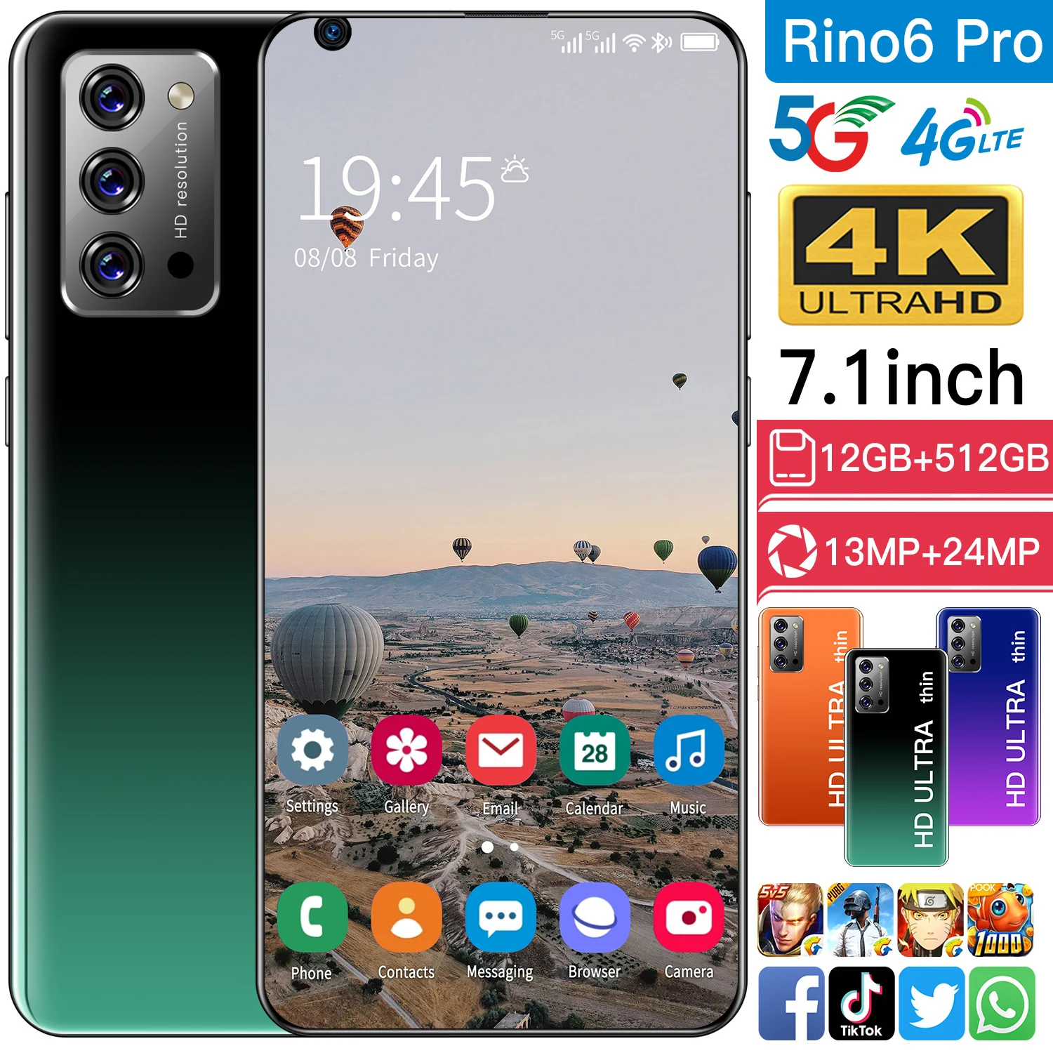 

2021 Hot Sale Rino6 Pro 7.1 Inch Deca Core Dual SIM Andriod Cell Phone 13+24MP 4800mAh 8+256GB Smart Phone MTK6799 Celular