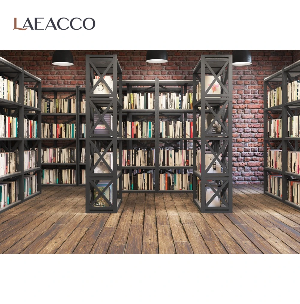 

Laeacco Old Library Books Wood Shelf Brick Wall Floor Study Interior Photographic Background Photo Backdrops For Photo Studio