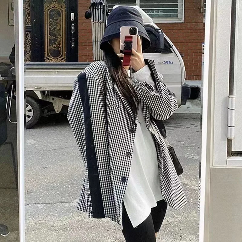 

SuperAen 2021 New Plaid Full Blazer Women's Spring Autumn Casual Loose Suit
