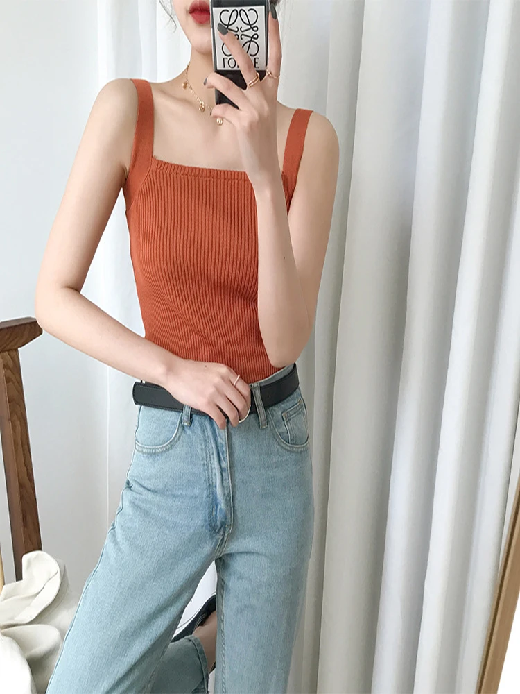 

The Net Is Temperament Summer Knit Inside Take tNet Red Take Small Condole Belt Vest Female 2021 New Style 510230