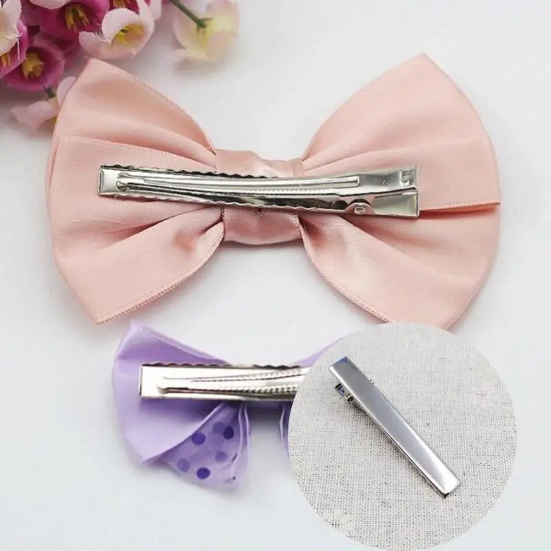 Заколка для волос сделай сам простой металлический зажим с бантом серебристого и