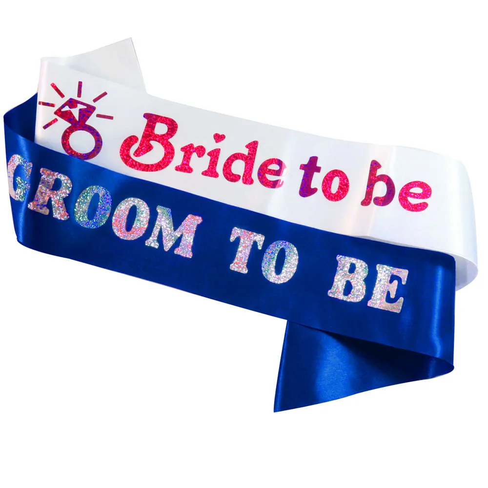 

30pcs Wedding ribbons White band glitter printing Bride to be sash Maid of honor bachelorette hen party event Groom to be ribbon