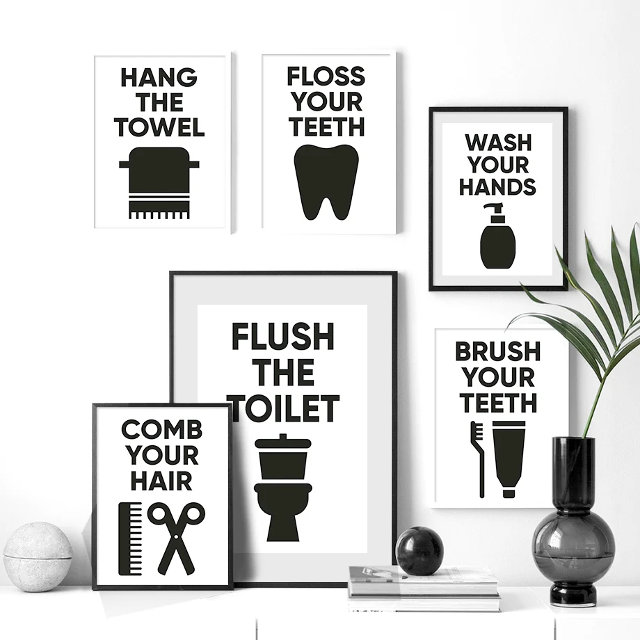 

Toothbrush Comb Scissors Toilet Nordic Posters And Prints Wall Art Canvas Painting Black White Wall Pictures For Bathroom Decor