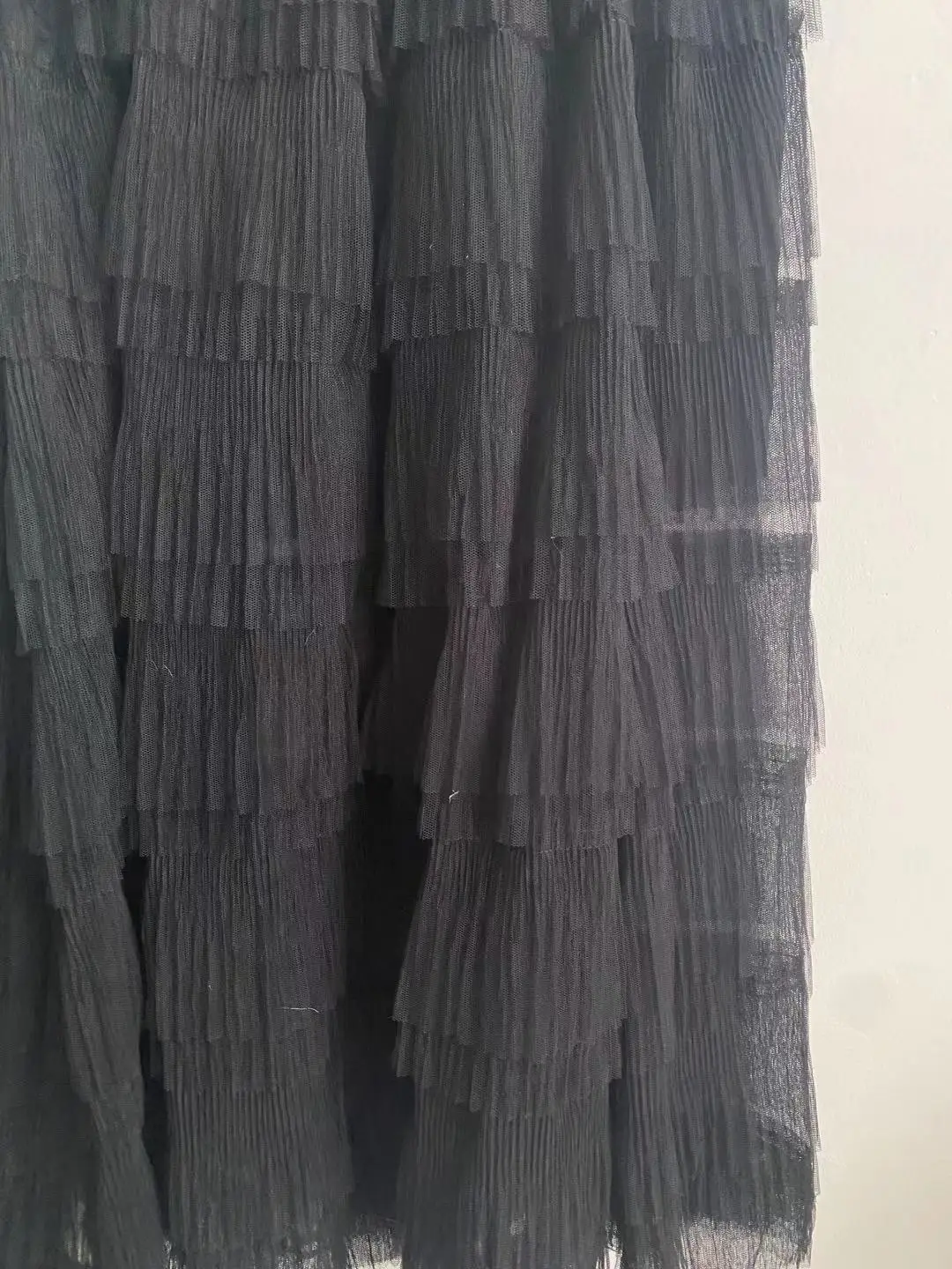

Women Black Mesh Skirt Elastic Waist Layered Ruffle 2021 Spring Summer Ladies Midi Skirts